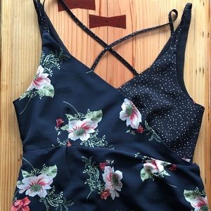 TopShop Navy Blue Floral and Polka Dot Wrap Dress!